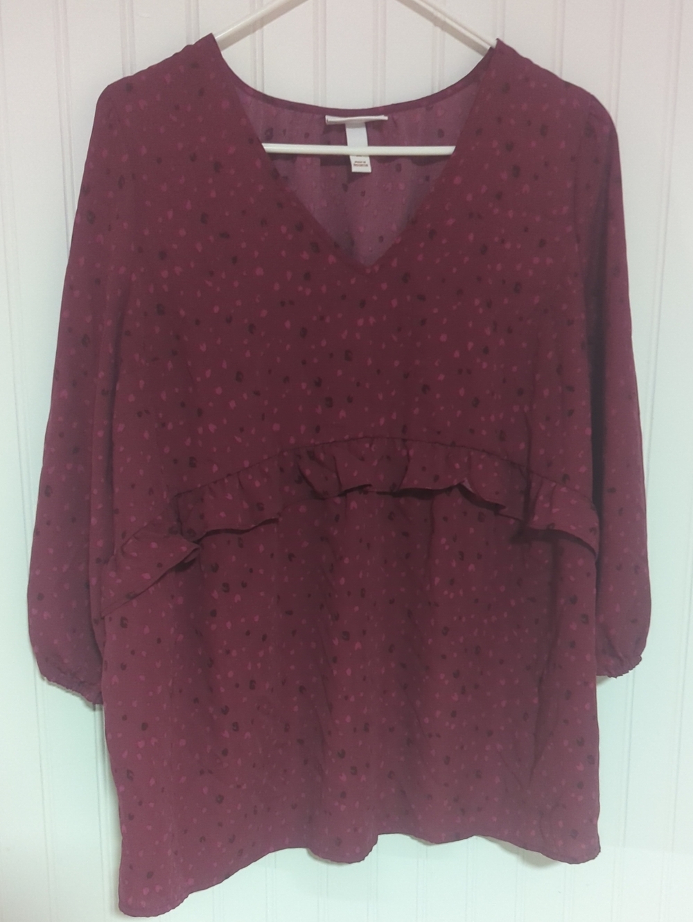 Isabel Maternity by Ingrid & Isabel Burgundy Dot Ruffle Maternity Tunic